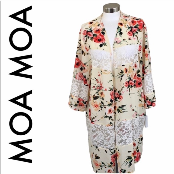 Moa Moa Jackets & Blazers - MOA MOA NWT CREAM PINK FLORAL DUSTER JACKET 2X